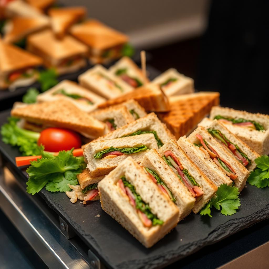 Bandeja de sandwiches gourmet para catering